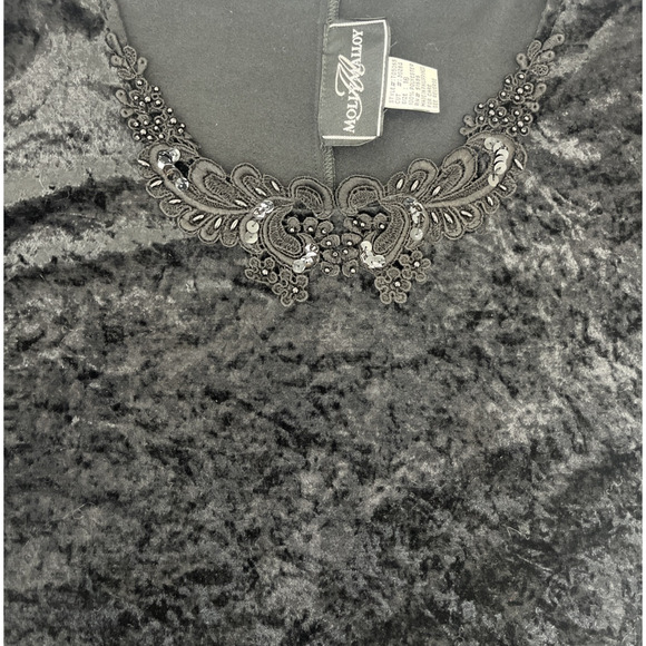 VTG Molly Malloy Velvet Dress 16 Black Crushed Velvet Beaded Whimsi Goth Witchy - Picture 7 of 14